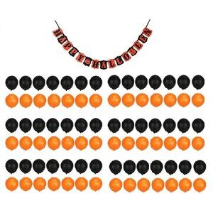 Happy Halloween Party Banner Garland with 50 Orange 50 Black Latex Balloons NEW